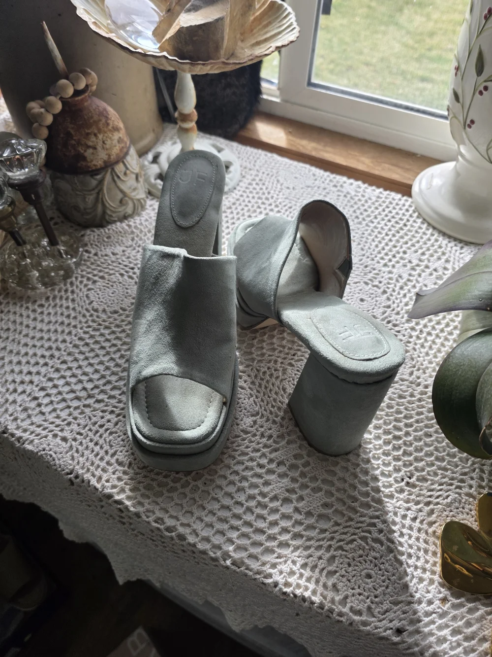 Women’s Off White Platform Mule Heel - Classic Slide Sandal - Picture 6 of 13